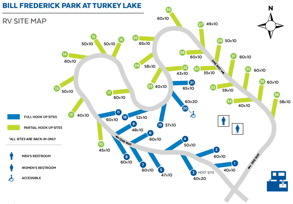 RV Camping Sites Map at Bill Frederick Park at Turkey Lake Orlando Florida