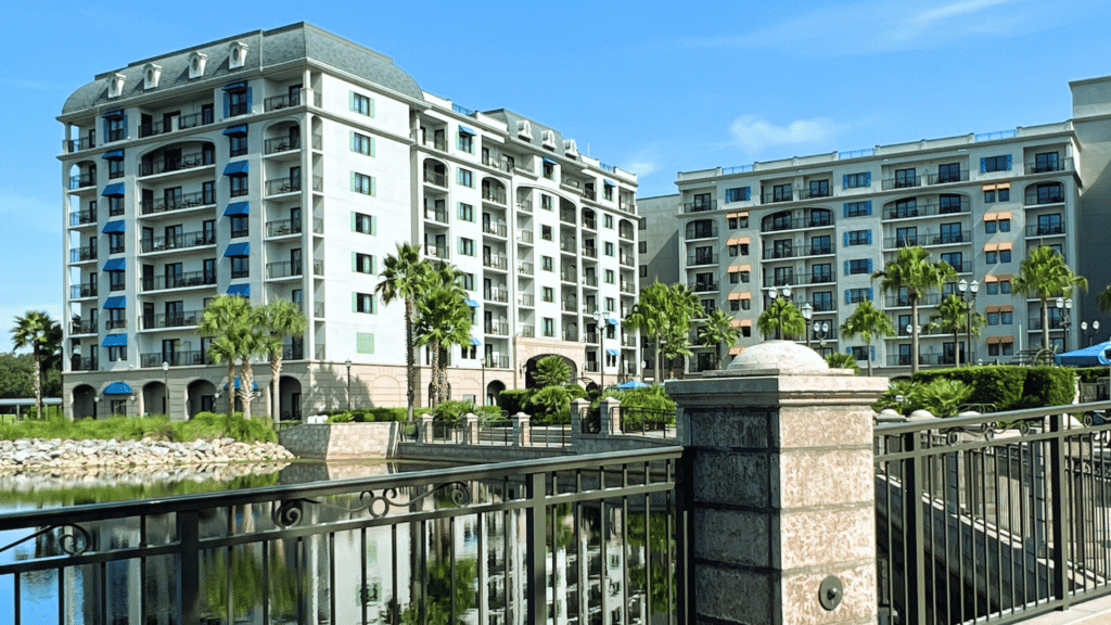 Panoramic view of Disney's Riviera Resort showcasing its Mediterranean-inspired architecture